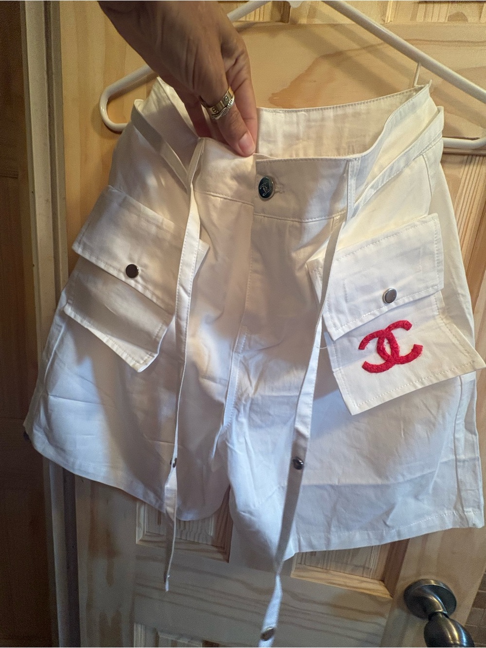 FASHION White Shorts with Red Logo Accent - Picture 7 of 9